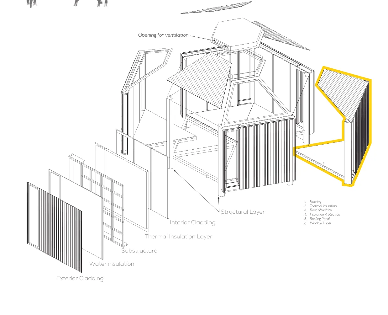 Hex Shelters, axonometry